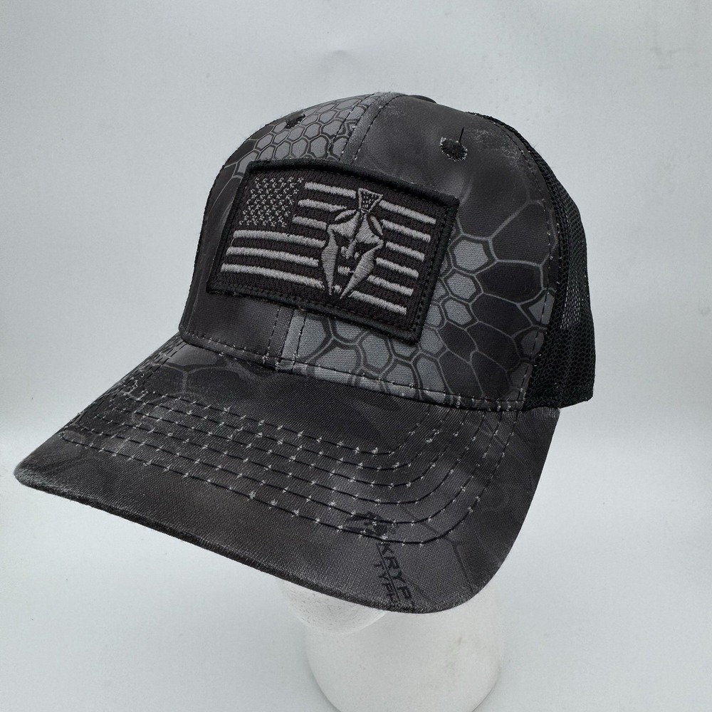 Kryptek Men's‎ Spartan Flag Logo Adjustable Strap Back Hat Highlander Camo Gray